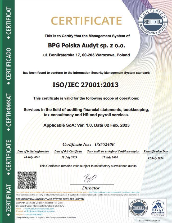 Certyfikat ISO 27001 ENG