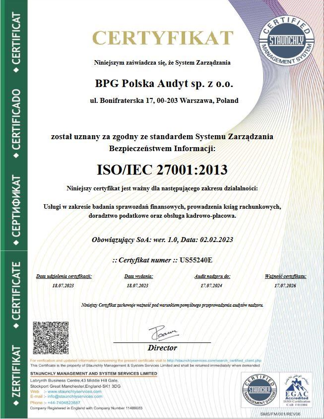 Certyfikat ISO 27001