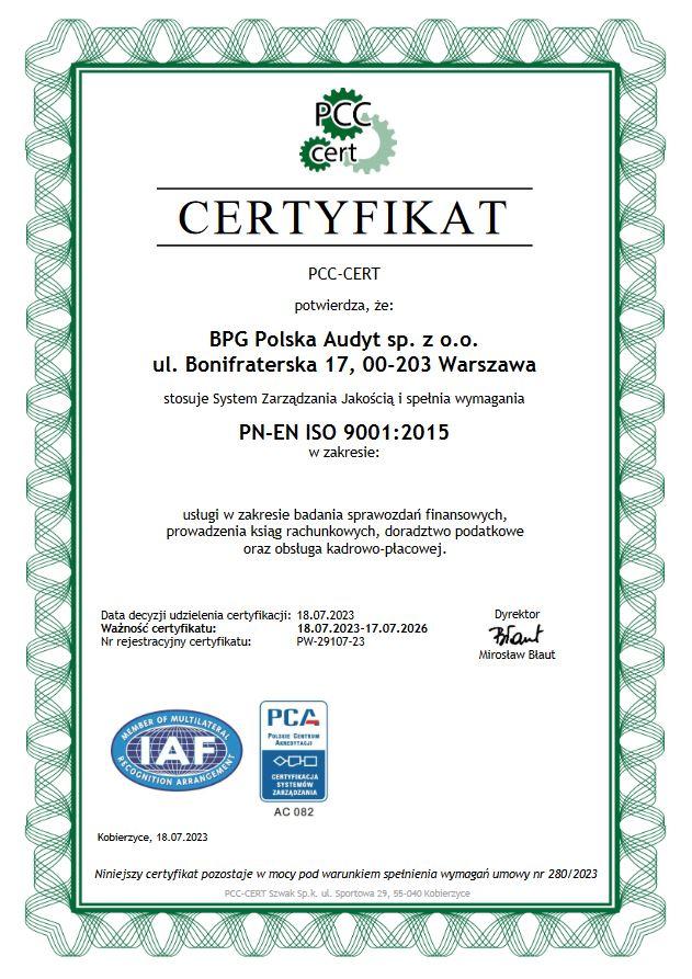 Certyfikat ISO 9001